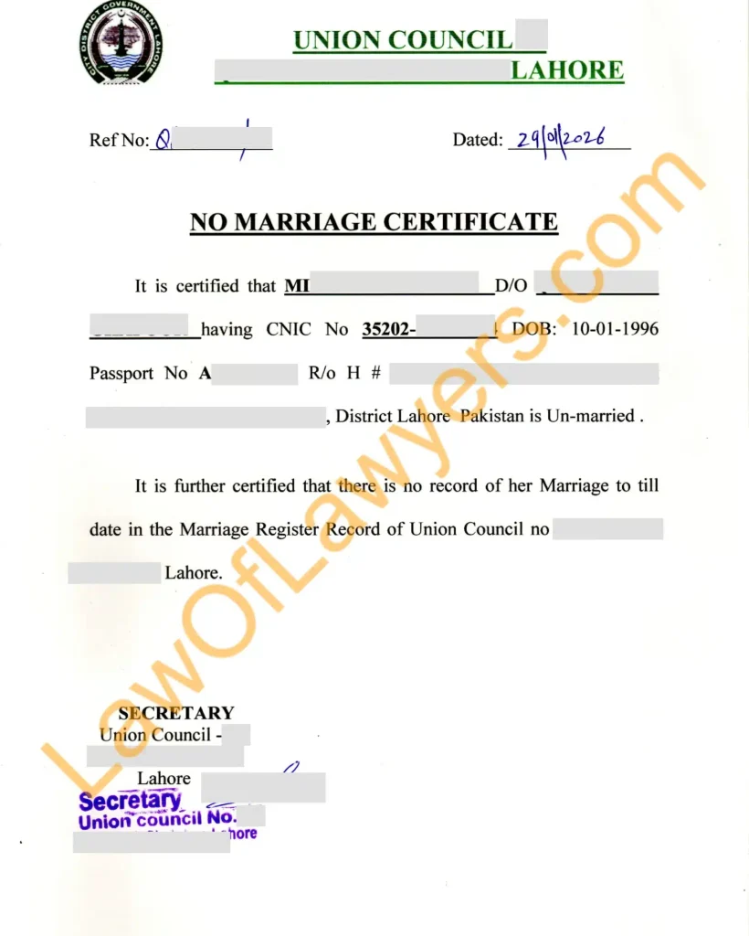 No Marriage Certificate